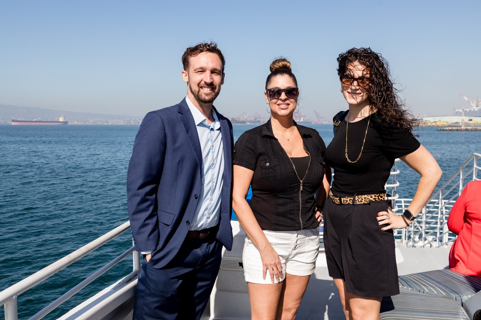 Guests connect aboard the Long Beach Port Tour boat